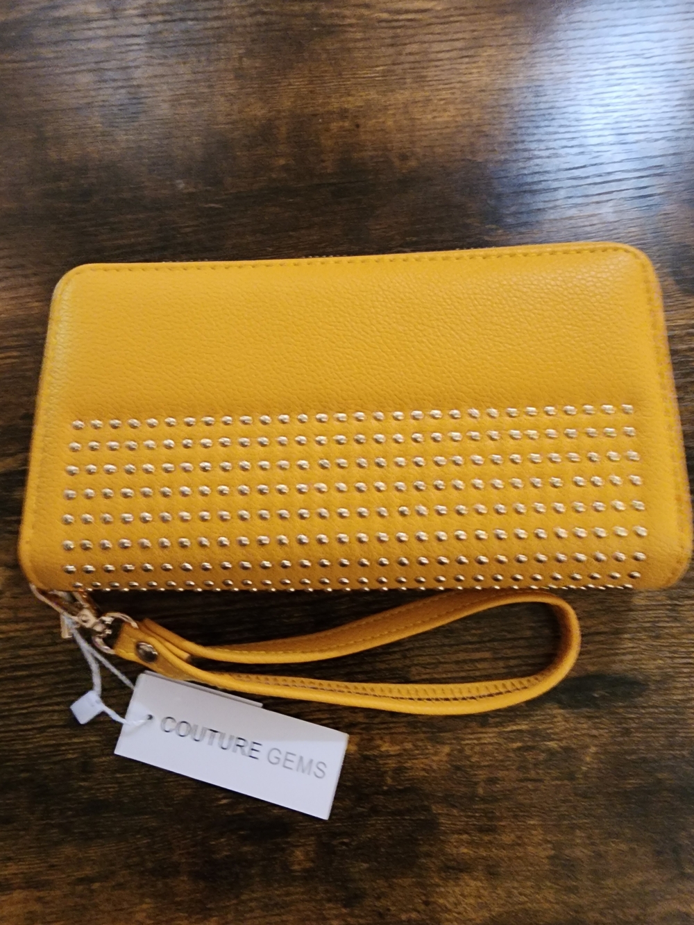 Couture Gems Yellow Studded Wristlet Wallet Fashion Double Zip